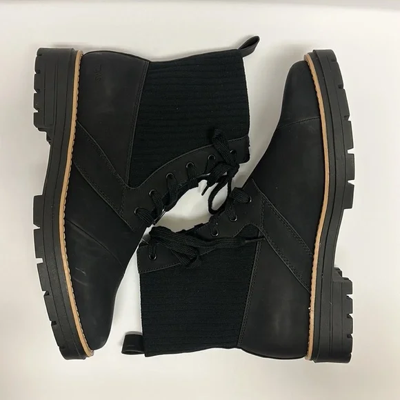 Tom's NEW Ionie Lace-Up Lug Sole Combat Boots Booties Zipper Black Size 12 - Picture 3 of 12